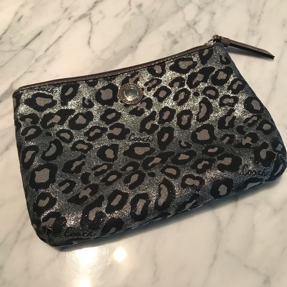 Coach Silver Leopard Print Clutch